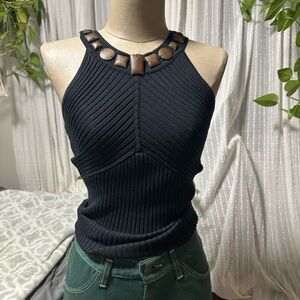White House Black Market Black Tank Top with Embellished Neckline